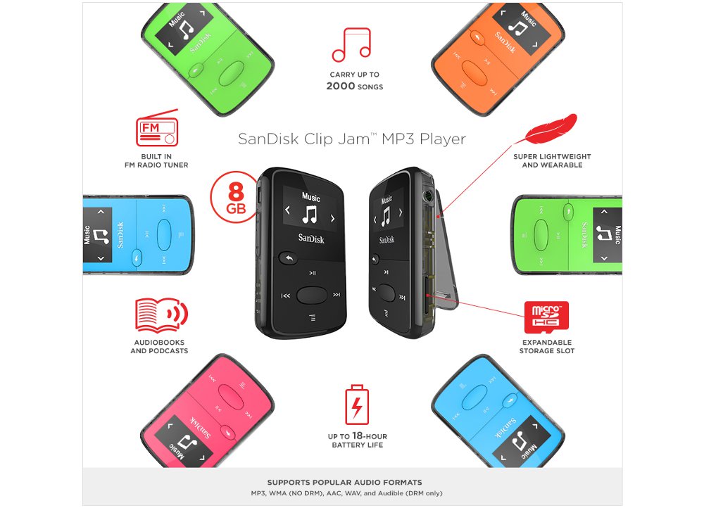 MP3 Player SanDisk Clip Jam 8GB Ροζ Multirama.gr