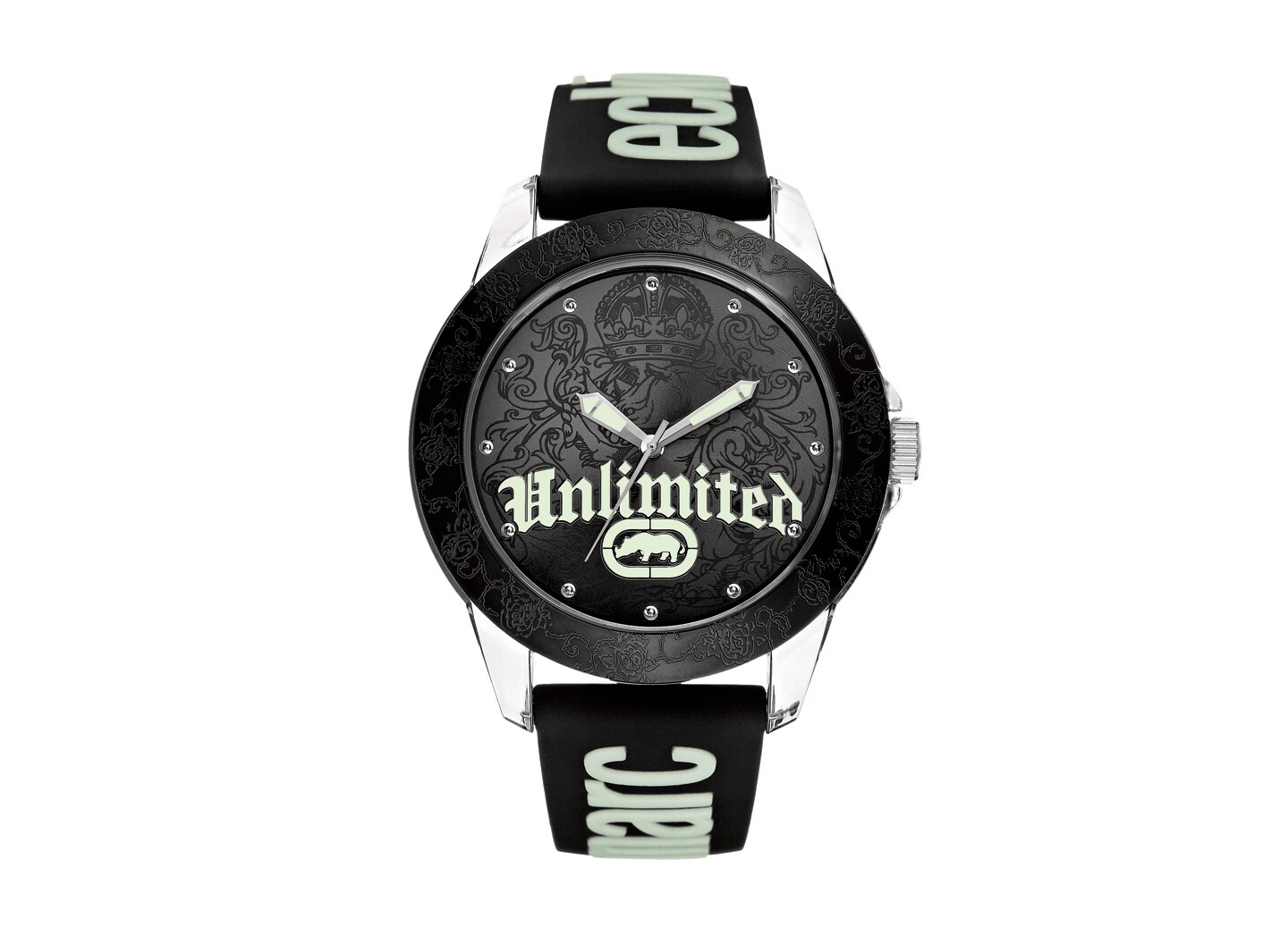 NEWMARC ECKO UNLIMITED BLACK SILICONE BAND+CLEAR ENGRAVED DIAL WATCH