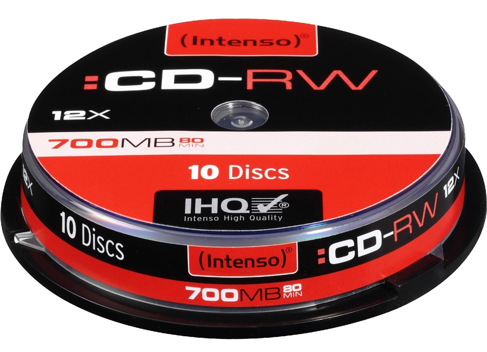 10 CD-RW Intenso 700MB 52x - Réinscriptibles, Anti-Rayures, Boîtier Cristal