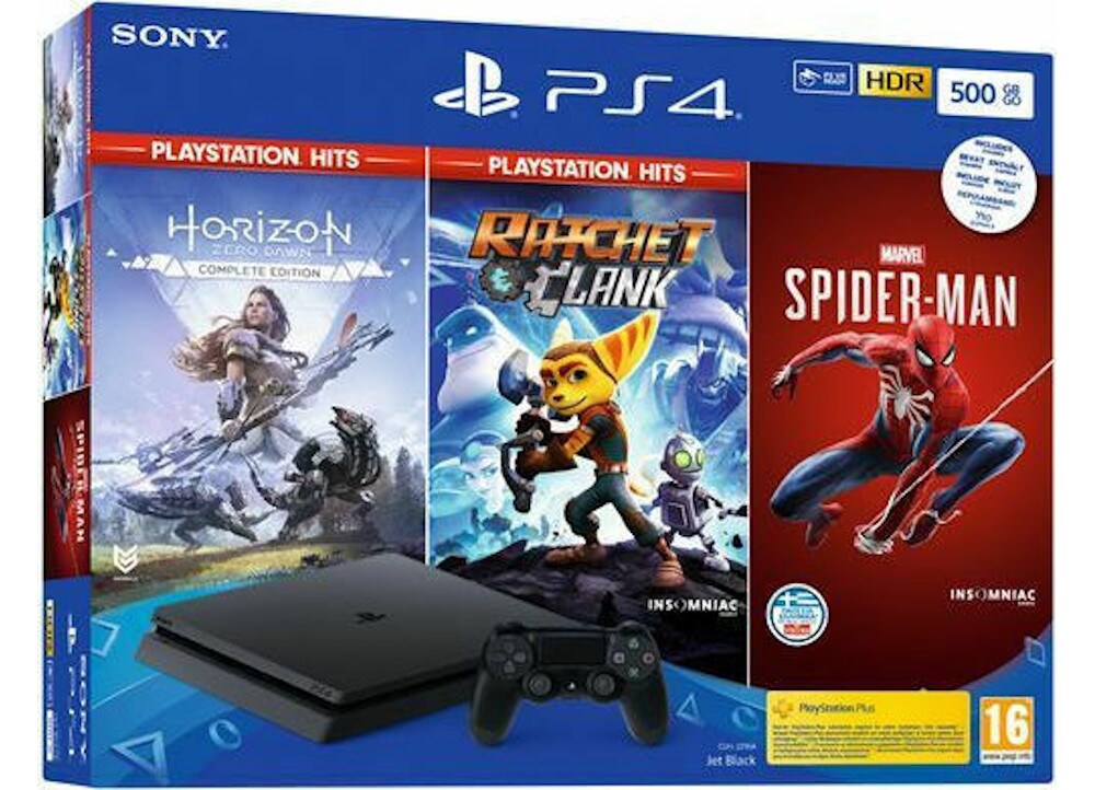 Sony Playstation 4 Slim F500gb Marvel S Spider Man Horizon Zero Dawn Ps Hits Ratchet Clank Public