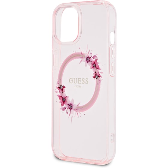 Θήκη Apple iPhone 15 - Guess Flowers Wreath Collection Magsafe Hard Case - Ροζ image 5