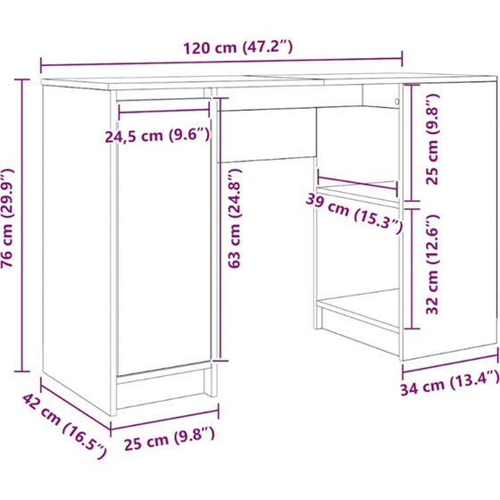 Γραφείο VidaXL από Επεξεργασμένο Ξύλο 120x42x76 cm - Artisan Δρυς image 10