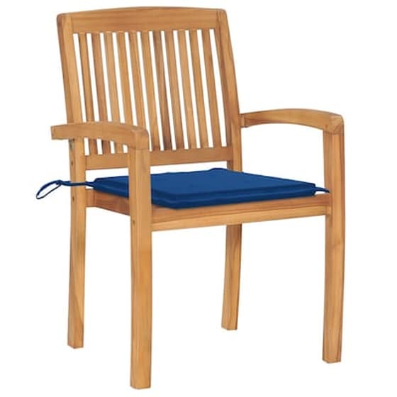 Vidaxl Καρέκλες Κήπου 2 Τεμ. Από Μασίφ Ξύλο Teak Με Μπλε Μαξιλάρια image 2