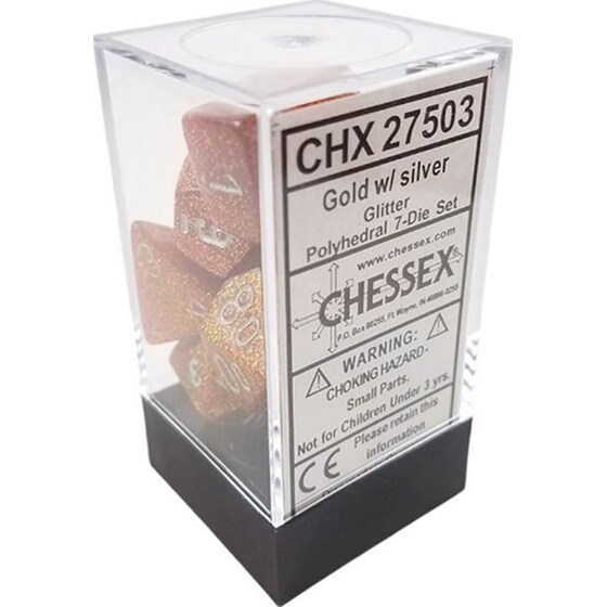 Σετ Ζάρια - 7 Dice Set Glitter Gold With Silver Chessex image 4