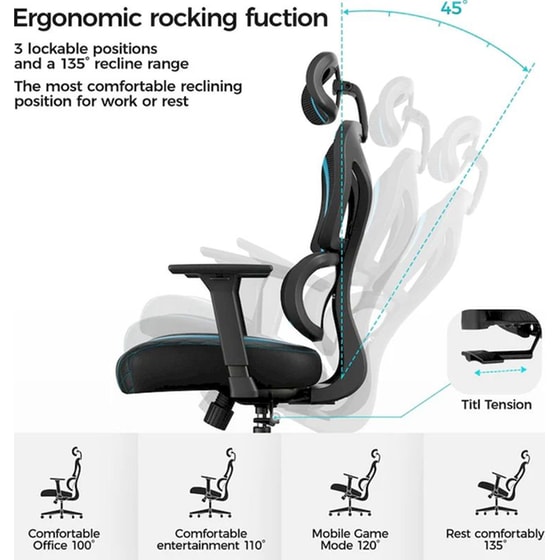 Καρέκλα Gaming Εργονομική Eureka Ergonomic ERK-GC06-BU-V1 Υφασμάτινη - Μαύρη/ Γαλάζια image 4