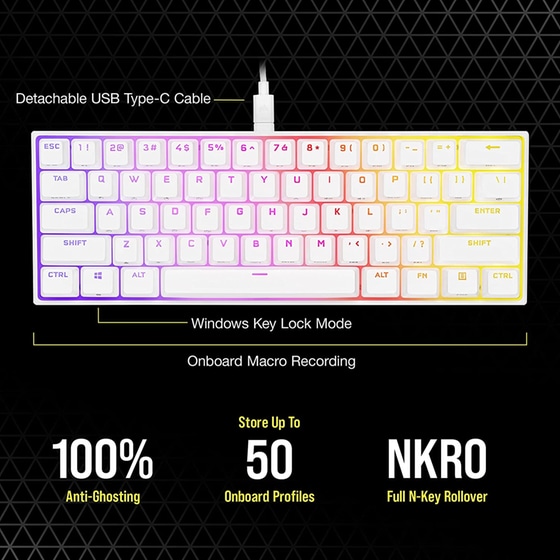 Corsair K65 RGB MINI Gaming Μηχανικό Ενσύρματο Πληκτρολόγιο 60% με Cherry MX Red διακόπτες και RGB φωτισμό (US) image 7