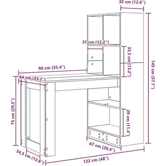 Γραφείο VidaXL από Επεξεργασμένο Ξύλο 122x67x145 cm - Λευκό image 7