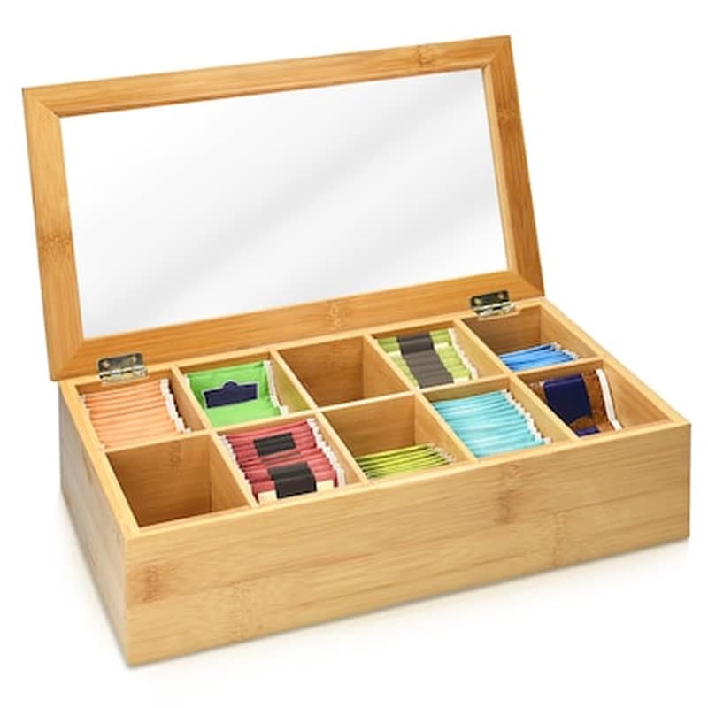 NAVARIS Navaris Bamboo Ξύλινο Έπιπλο Οργάνωσης Τσαγιών 10 Θέσεων Με Διαφανές Καπάκι