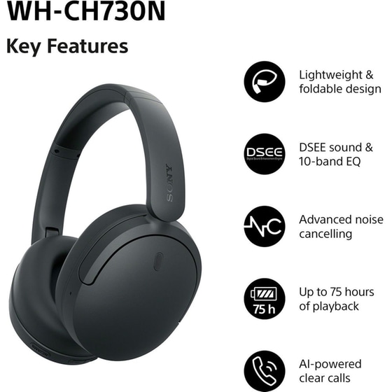 Sony WH-CH730N Ασύρματα Ακουστικά Κεφαλής Noise Cancelling - Black image 2