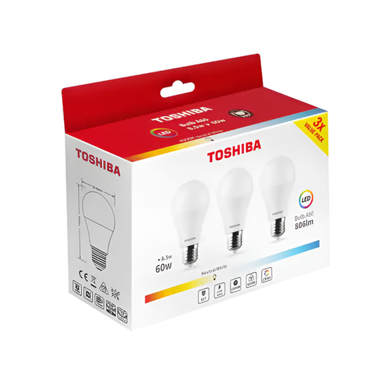 Λάμπα LED Toshiba A60 E27 8.5W 4000K 3Τμχ - Φυσικό Λευκό image 1