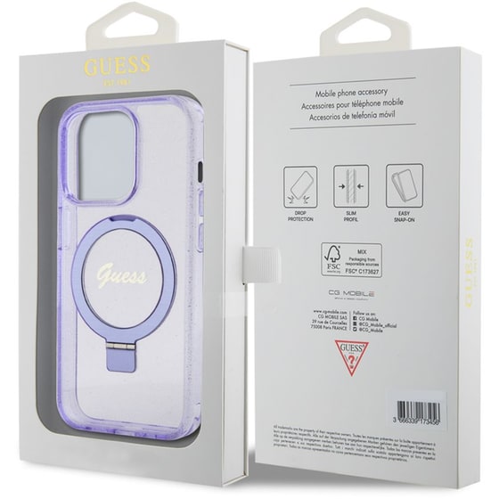 Guess Magsafe Ring Stand Glitter Hard Case Script Logo Θήκη Προστασίας Από Σιλικόνη – Iphone 15 Pro (διάφανη / Μωβ – Guhmp15lhrsgsu) image 7