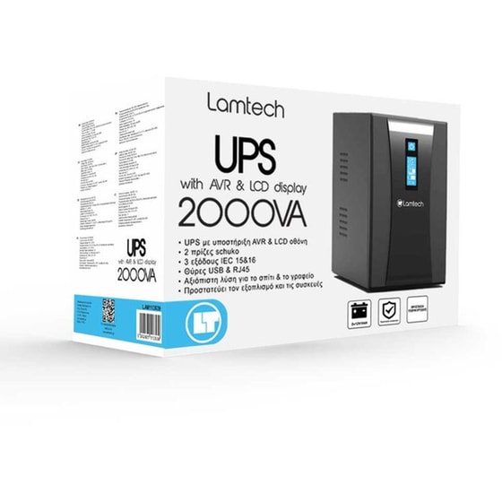 UPS Lamtech με AVR και LCD Display 2000VA Μαύρο image 2