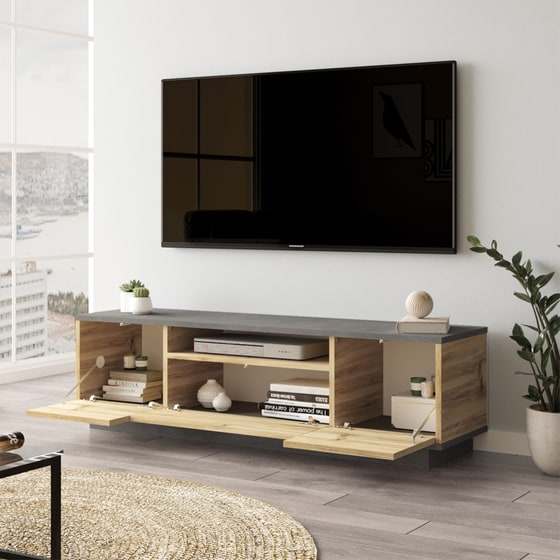 Έπιπλο Τηλεόρασης Libero από Μοριοσανίδα 140x35.5x39.5cm - Καφέ/Γκρι image 2