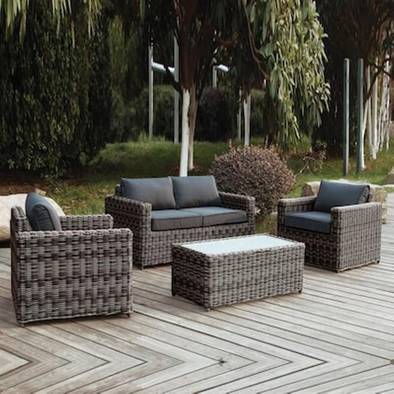 WOODWELL Σετ Καθιστικού 4 Τεμαχίων Wicker Grey Brown Μαξιλάρι Ανθρακί C9061