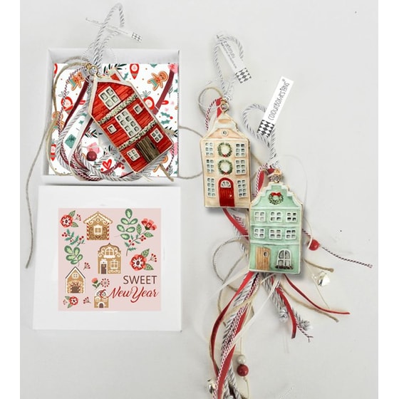 Κρεμαστό Χριστουγεννιάτικο Γούρι Μεταλλικό - Πολύχρωμα Σπιτάκια image 0