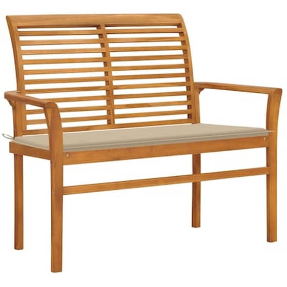 Vidaxl Παγκάκι Κήπου 112 Εκ. Από Μασίφ Ξύλο Teak Με Μπεζ Μαξιλάρι image 1