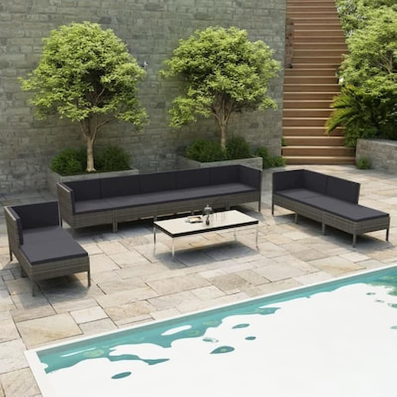 Vidaxl Σαλόνι Κήπου 10 Τεμαχίων Γκρι Από Συνθετικό Ρατάν Με Μαξιλάρια