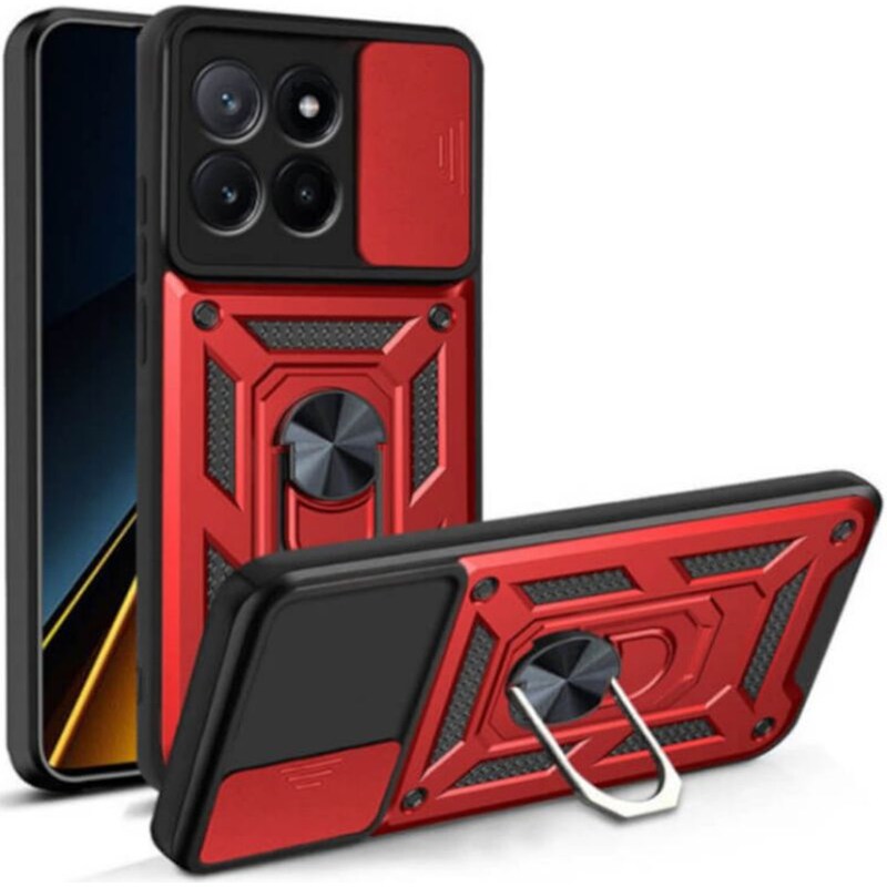 Θήκη Xiaomi 14 Pro - Bodycell Armor Slide με Κάλυμμα για την Κάμερα Μεταλλικό Ring Holder - Red