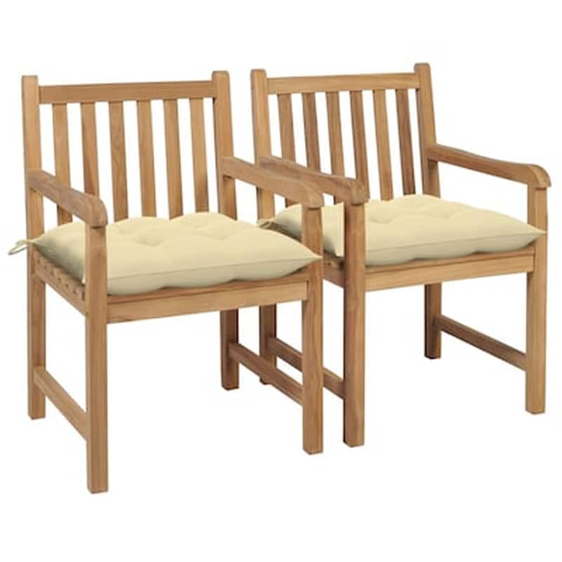 Vidaxl Καρέκλες Κήπου 2 Τεμ. Από Μασίφ Ξύλο Teak Με Λευκά Κρεμ Μαξιλάρια