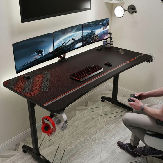 Γραφείο Gaming Eureka Ergonomic ERK-GIP-P60B B από Carbon Fiber 152.4x70cm - Μαύρο image 6
