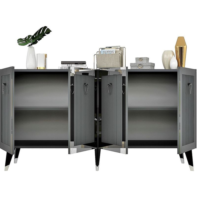 24MALL Μπουφές 24Mall Barto από Μοριοσανίδα 150x80x40 cm - Ανθρακί/Ασημί