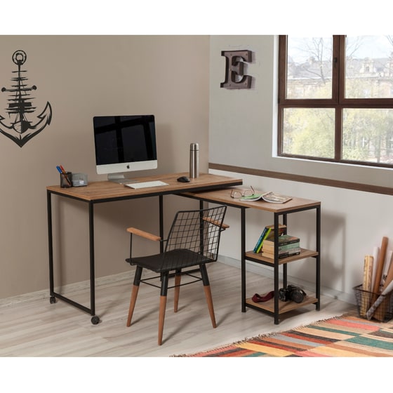 Γωνιακό Γραφείο 24Mall Pratica Atlantic Pine  από Μοριοσανίδα 125x54.5x79 cm - Μαύρο/Καφέ image 3