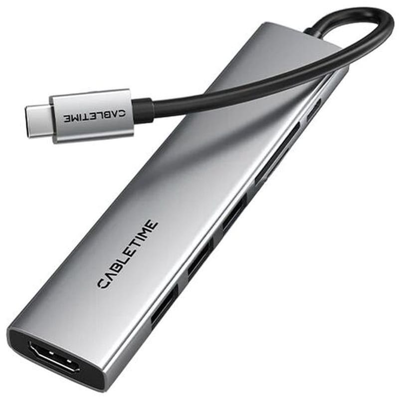 Docking Station Cabletime CT-HBP2-AG7 7-Ports συμβατό με USB-C, HDMI, SD, micro SD, USB-A - Γκρι