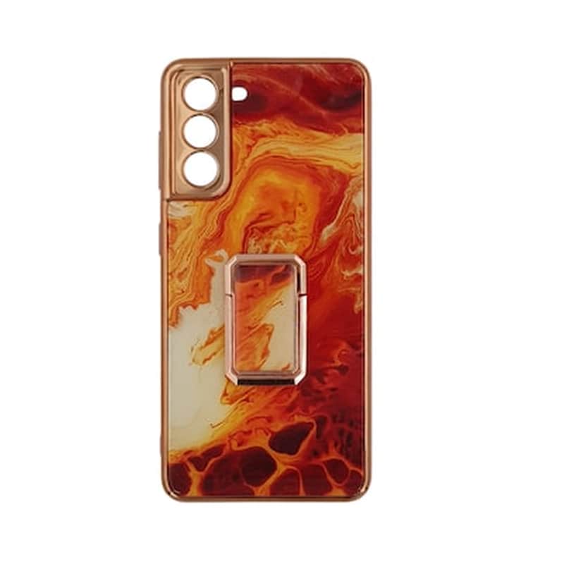GKK Θήκη Samsung Galaxy S21 - Gkk Electroplate Glass Case With Holder - Πορτοκαλί