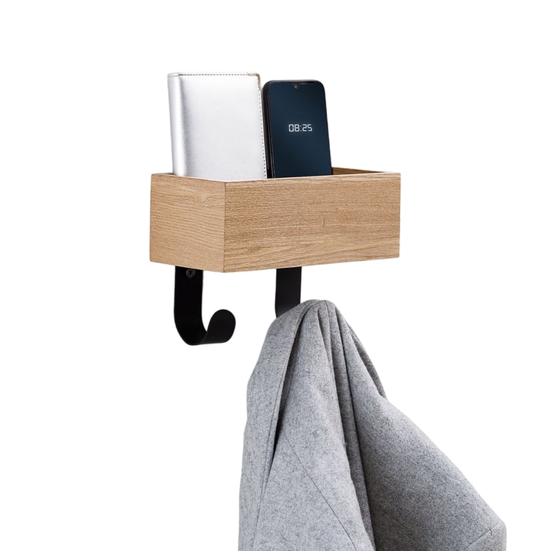 Ράφι Τοίχου με Κρεμάστρα 2 Θέσεων Spitishop 20x10x15 cm - Καφέ/Μαύρο SPITISHOP