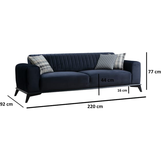 Τριθέσιος Καναπές 24Mall Carrara 220x92 cm - Μπλε image 4