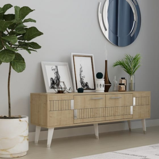 Έπιπλο Τηλεόρασης 24Mall Moda από Μοριοσανίδα 150x35x53.2 cm - Μπεζ/Ασημί image 1