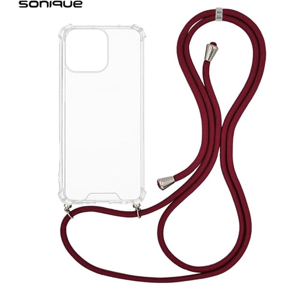 Θήκη Apple iPhone 16 Pro Max - Sonique Armor Clear Θήκη Σιλικόνης με Κορδόνι - Μπορντό image 0