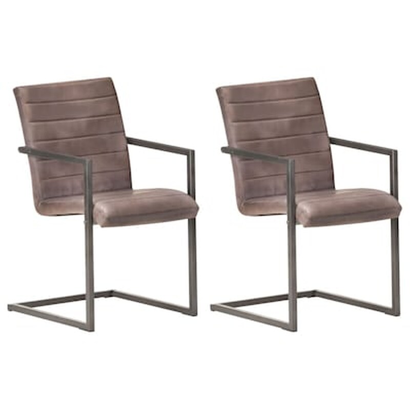 Vidaxl Καρέκλες Τραπεζαρίας «πρόβολος» 2 Τεμ. Καφέ Από Γνήσιο Δέρμα VIDAXL