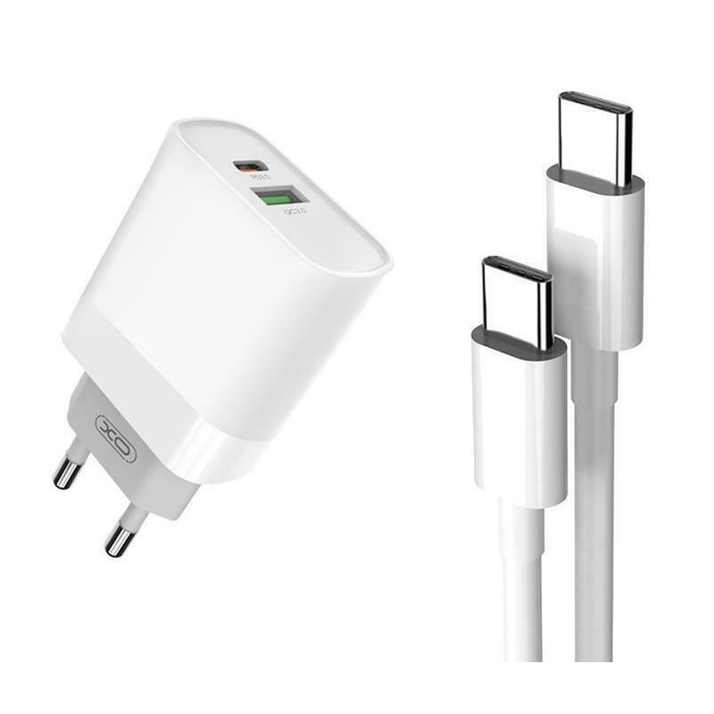 XO Σετ Φόρτισης Xo L64 2port Usb-C,Usb 18W with cable Usb-C to Usb-C - White