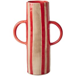 Διακοσμητικό Βάζο Rice Κεραμικό με Ρίγες - Κόκκινο/Μπεζ