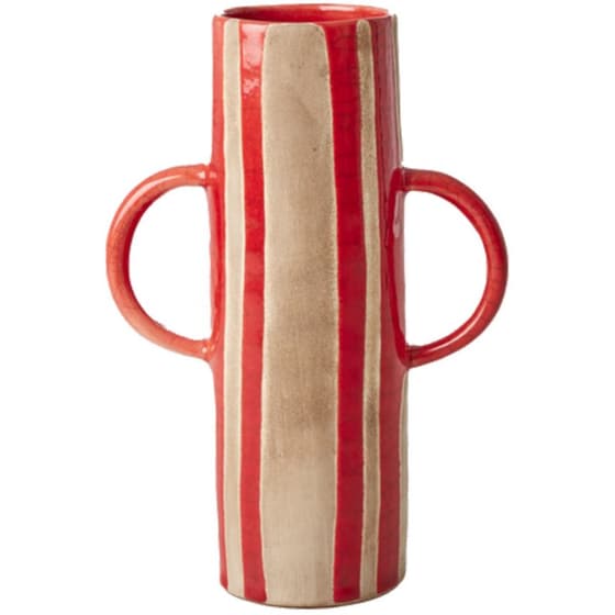 Διακοσμητικό Βάζο Rice Κεραμικό με Ρίγες - Κόκκινο/Μπεζ image 0