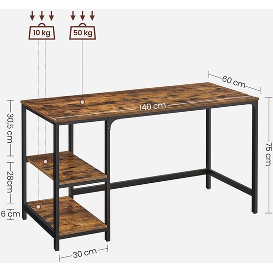 Γραφείο Υπολογιστή Vasagle από Μοριοσανίδα 140x60x75 cm - Καφέ image 8