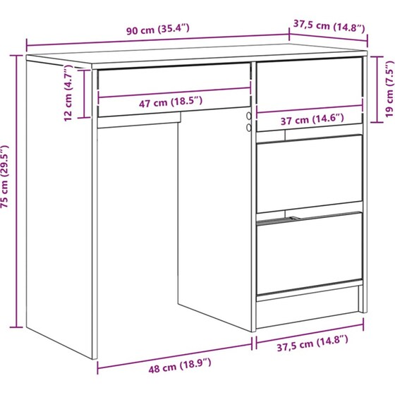 Γραφείο VidaXL από Επεξεργασμένο Ξύλο 90x37,5x75 cm - Λευκό image 11