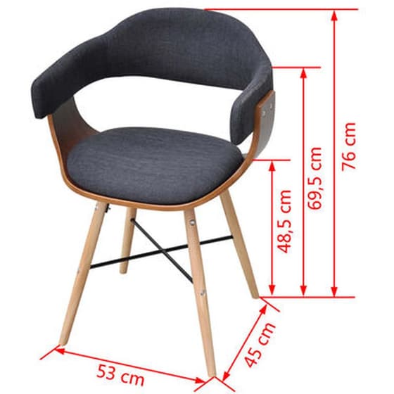 Καρέκλες Τραπεζαρίας Vidaxl από Λυγισμένο Ξύλο / Ύφασμα 2 Τμχ - Σκούρο Γκρι image 5