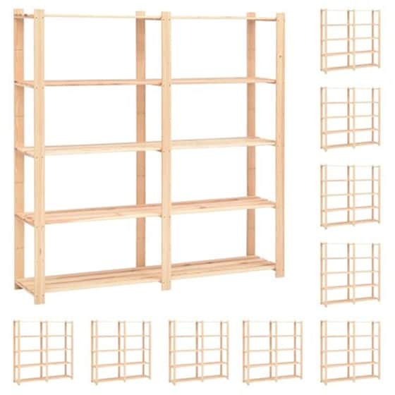 Vidaxl Ραφιέρες 5 Επιπέδων 10τεμ 500 Κ 170x38x170 Εκ Μασίφ Ξύλο Πεύκου image 1