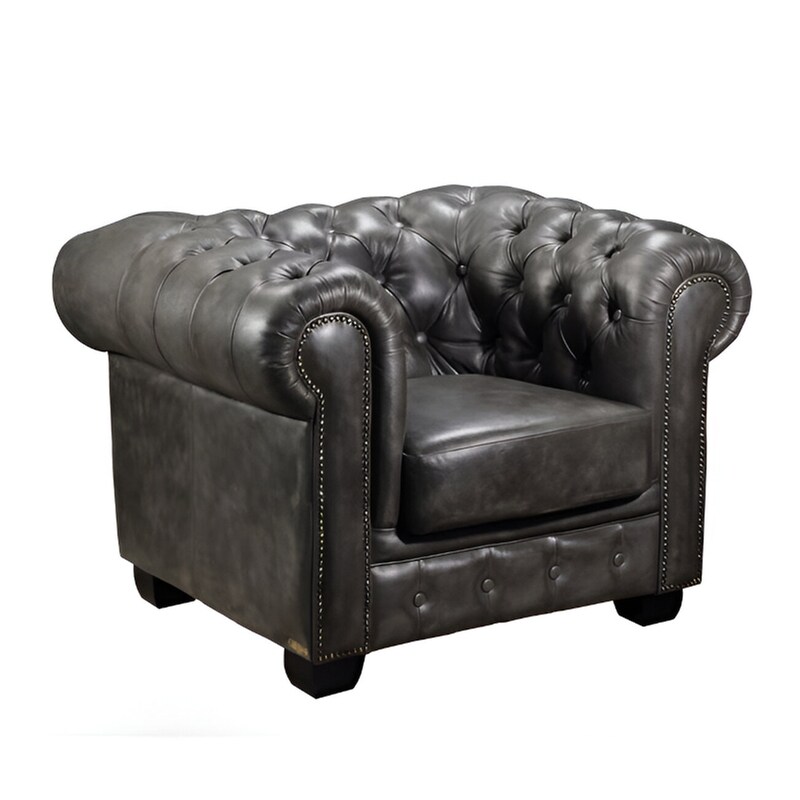 WOODWELL Πολυθρόνα Woodwell Chesterfield C41263 από Δέρμα - Αντικέ Γκρι
