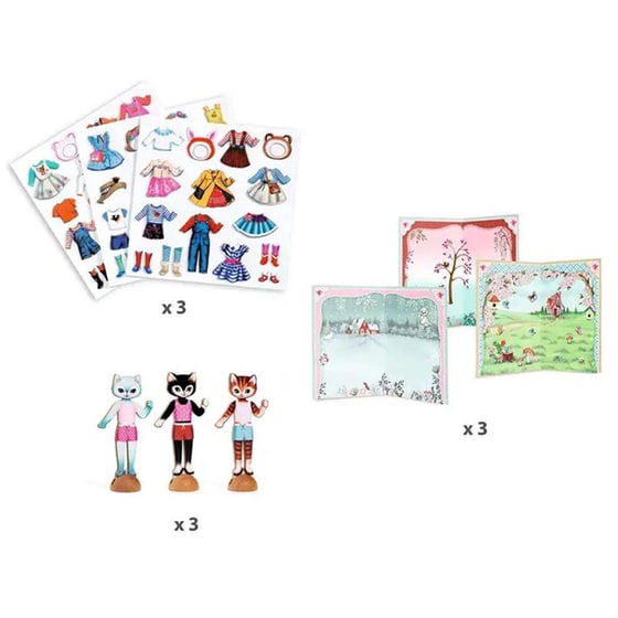 Djeco Ντύνω με Αυτοκόλλητα Ξύλινες Γατούλες image 1