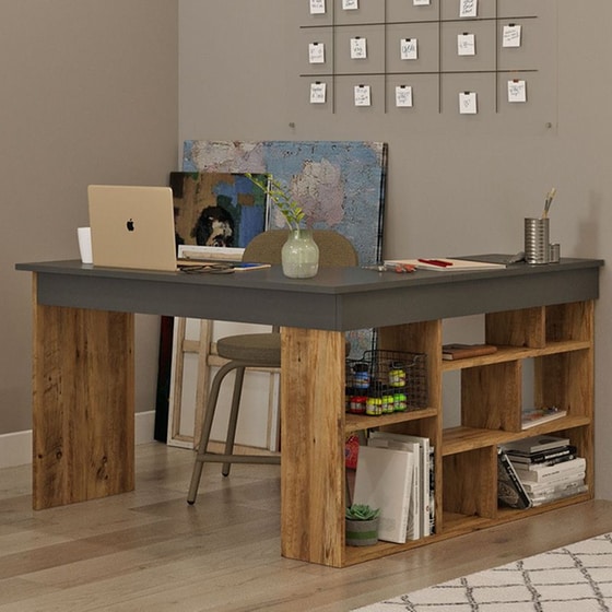 Γραφείο Γωνιακό Rosaline Pakoworld Ανθρακί-oak 120x129x72εκ – 176-000024 image 4