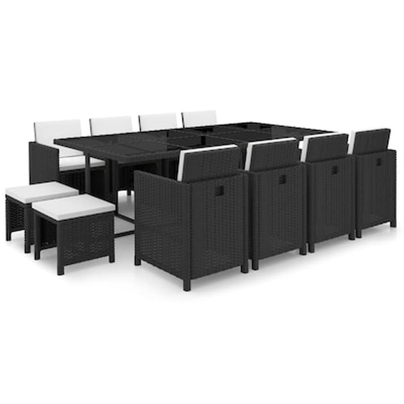 Vidaxl Σετ Τραπεζαρίας Εξ. Χώρου 13 Τεμ Μαύρο Συνθ. Ρατάν Με Μαξιλάρια