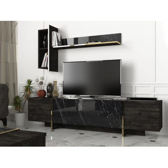 Έπιπλο Τηλεόρασης 24Mall Verona από Μοριοσανίδα 180x32.3x45 cm - Μαύρο/Χρυσό image 5