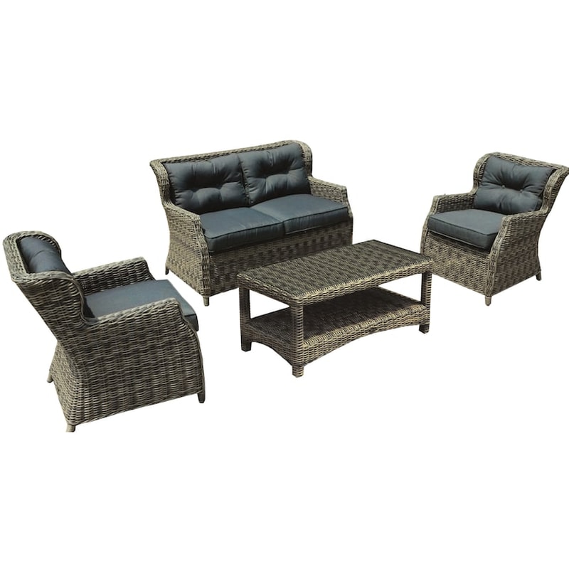 WOODWELL Σετ Επίπλων Εξωτερικού Χώρου Woodwell από Wicker 4 Τμχ - Γκρι/Καφέ