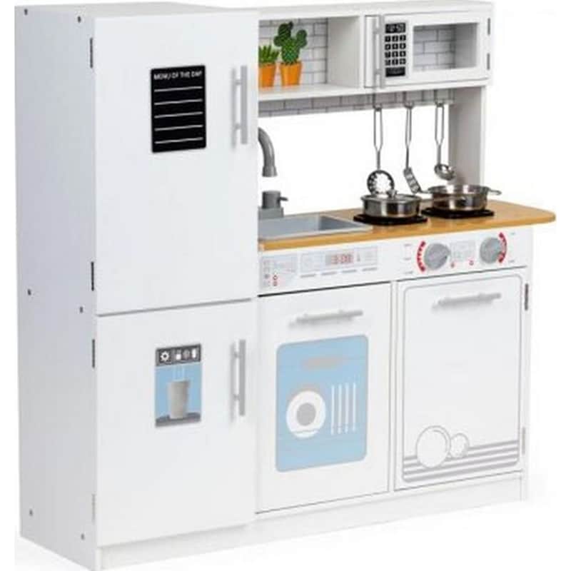 Ξύλινη Παιδική Ecotoys Plk553 Κουζίνα Με Led 5 Μεταλλικά Αξεσουάρ - 86x26x80.5 cm