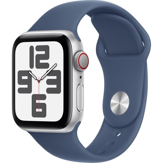 Apple Watch SE GPS + Cellular 40mm Silver Aluminum Case with Denim Sport Band - S/M image 0