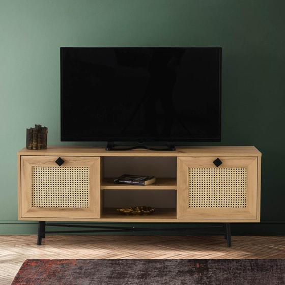 Έπιπλο Τηλεόρασης Frosinone Μελαμίνη 140x40x60cm - Μαύρο/Καφέ image 1