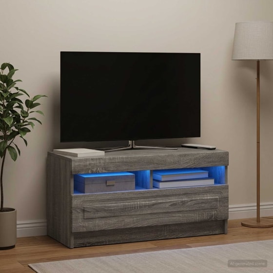 Έπιπλο Τηλεόρασης με LED VidaXL από Επεξεργασμένο Ξύλο - Γκρι Sonoma image 3